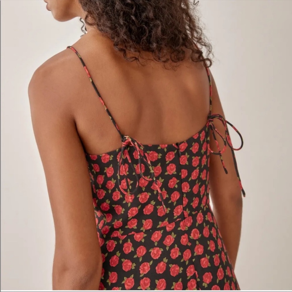 Reformation Black Midi Dress with Red Floral Pattern - Picture 9 of 10